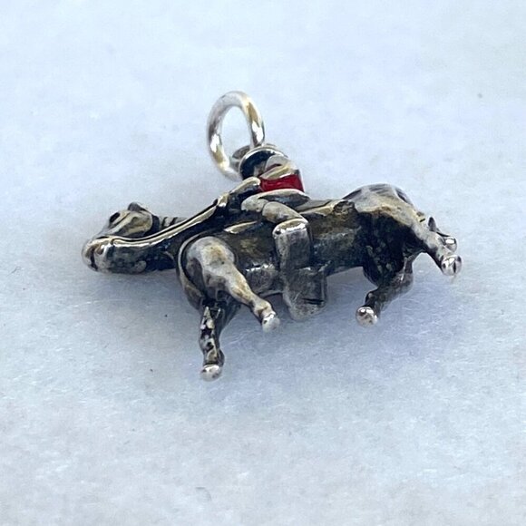 VTG  Sterling Silver 925 3D Red Enamel RCMP Police Riding Horse Charm Pendant - Picture 11 of 16